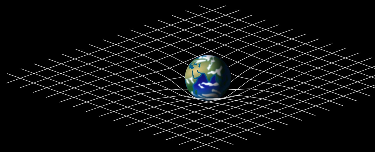 Deformación del espacio por la masa de la Tierra.
